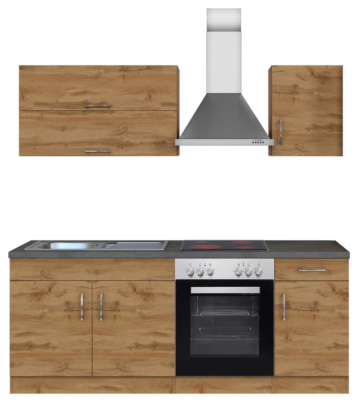 Küchenblock 'Sorrento' , Eichefarben - Chromfarben/Schieferfarben, MODERN, Holzwerkstoff/Metall (210cm) - Held