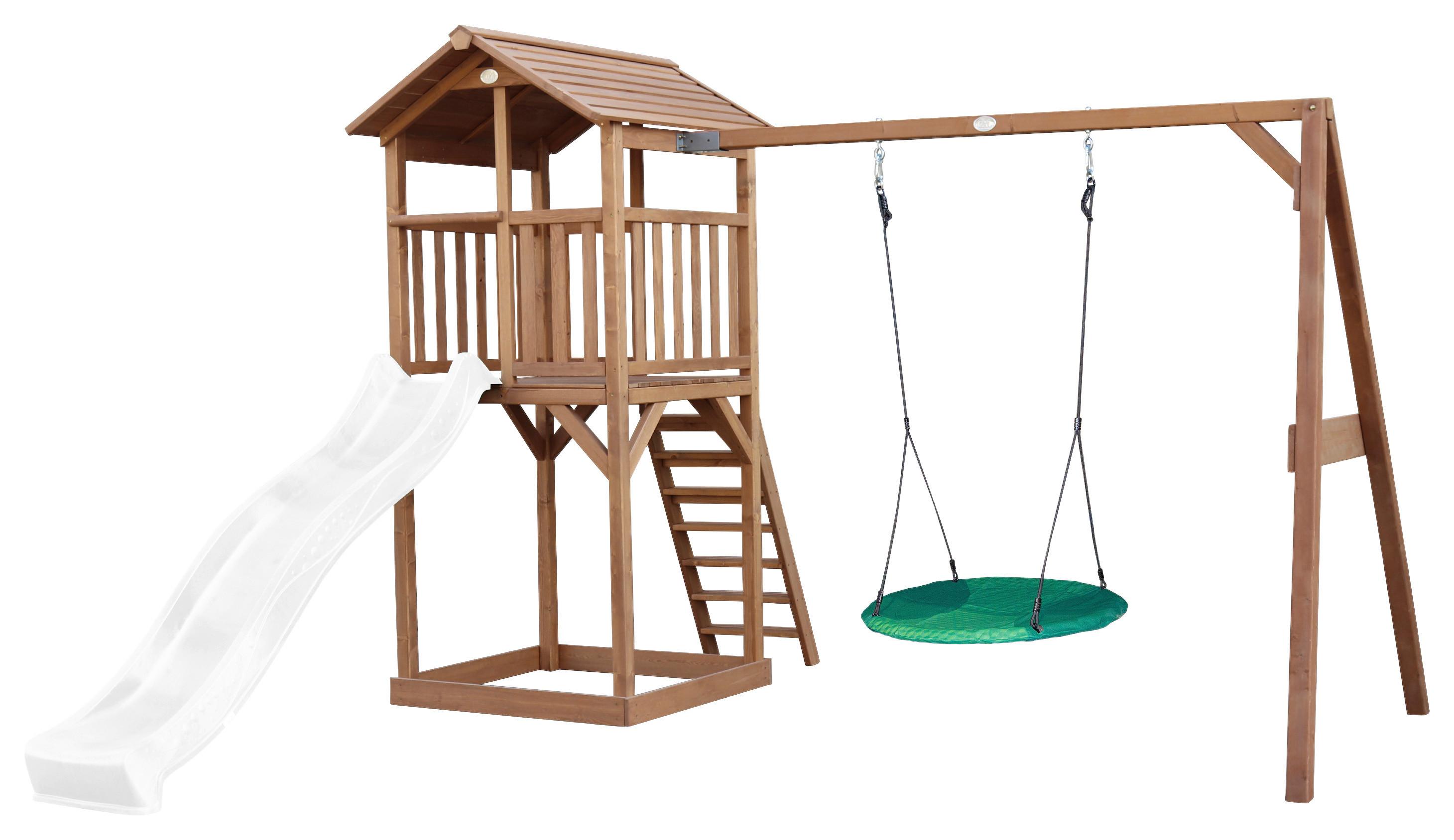 SPIELTURM A025.123.90 - Braun/Weiß, KONVENTIONELL, Holz/Kunststoff (356,6/241,9/349cm) - Ambia Garden
