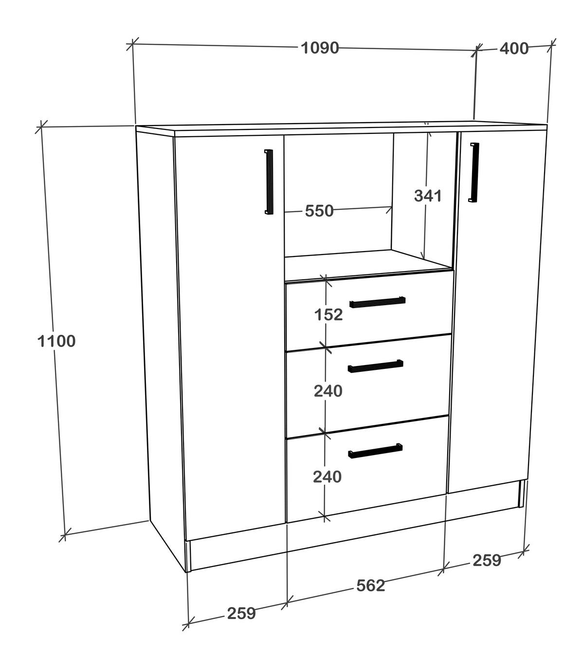 Kredenca Esilo, Bela - bela/barve aluminija, Design, kovina/leseni material (109/110/40cm) - MID.YOU