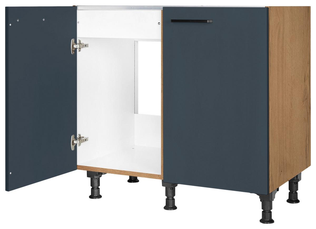 Spülenunterschrank Easytouch Blau - Blau/Eichefarben, MODERN, Holzwerkstoff/Metall (90/87/56cm) - Nobilia