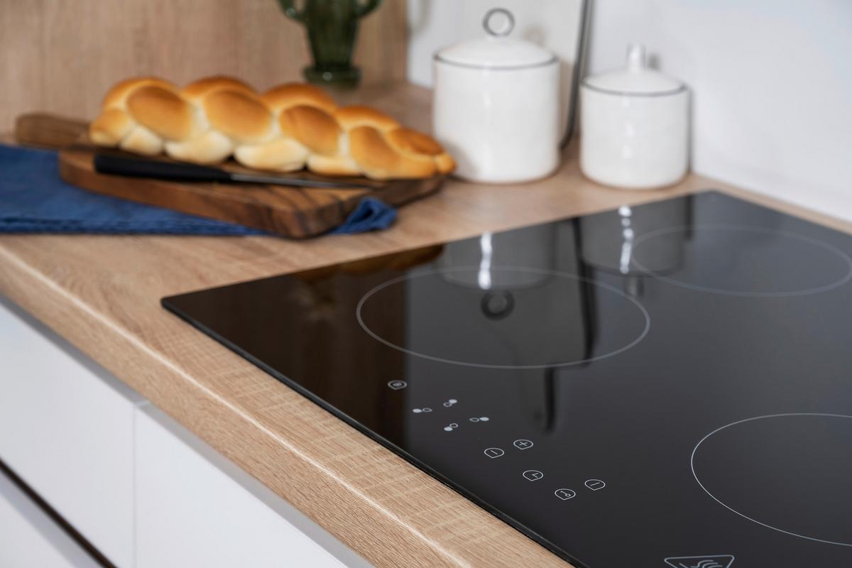 Küchenzeile Premium m. Geräte Weiß/Eiche Dekor B: ca. 330 cm - Eichefarben/Weiß Hochglanz, Basics, Holzwerkstoff (330cm) - Respekta