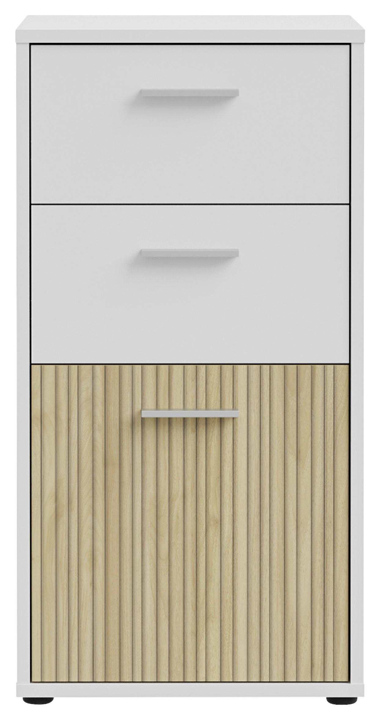 Komoda Quadro 2, Bela, Barva Hrasta - barve hrasta/bela, Moderno, leseni material (48,8/95,1/40cm) - Mömax