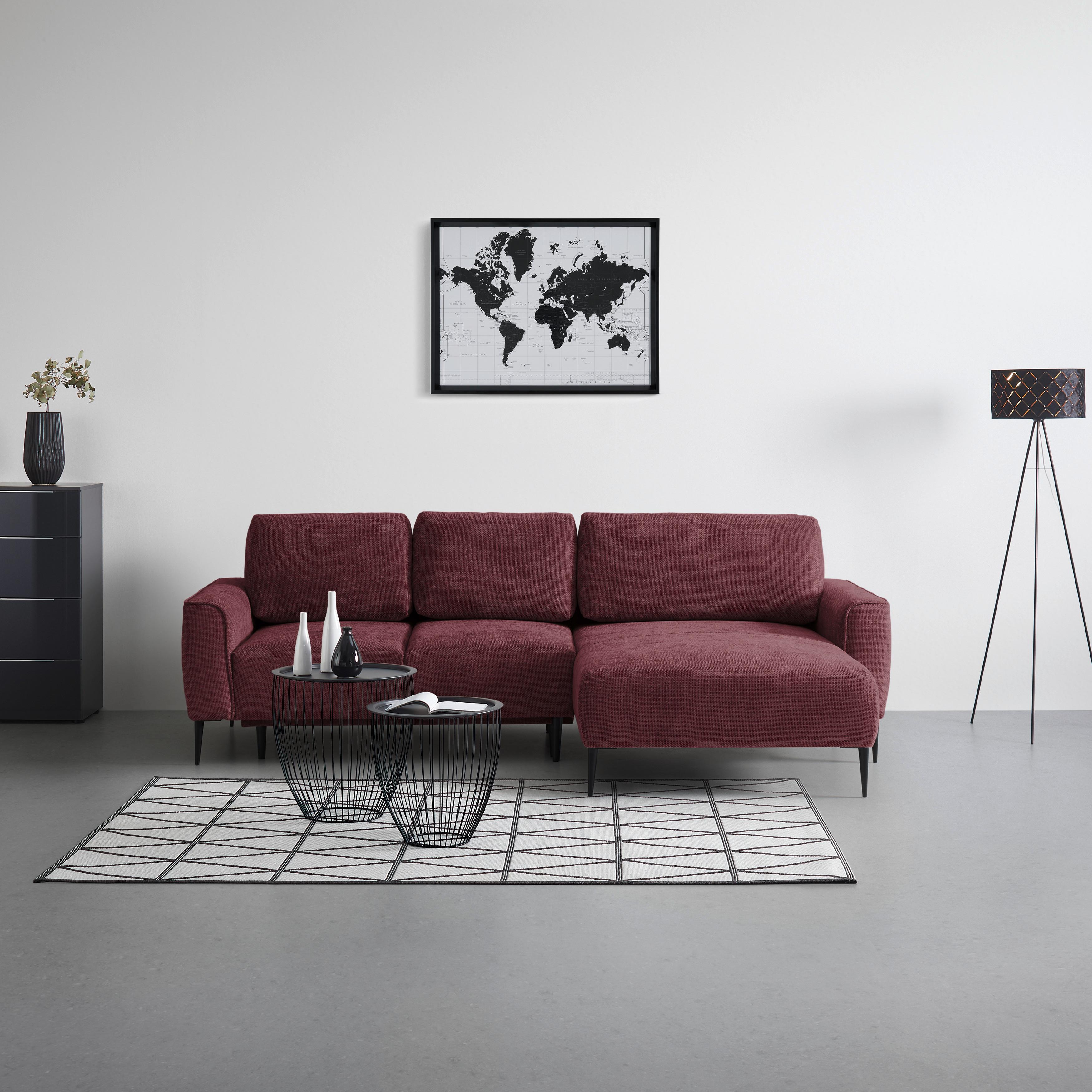 Ecksofa Custom Bordeaux - Bordeaux/Schwarz, MODERN, Textil/Metall (255/164cm) - Mömax