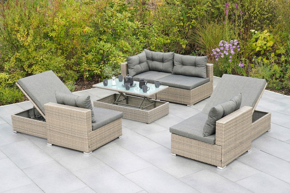 Lounge Garnitura Vilemanzano, Sestavljivo, Blazine - siva/naravne barve, Moderno, kovina/umetna masa - Gardenson