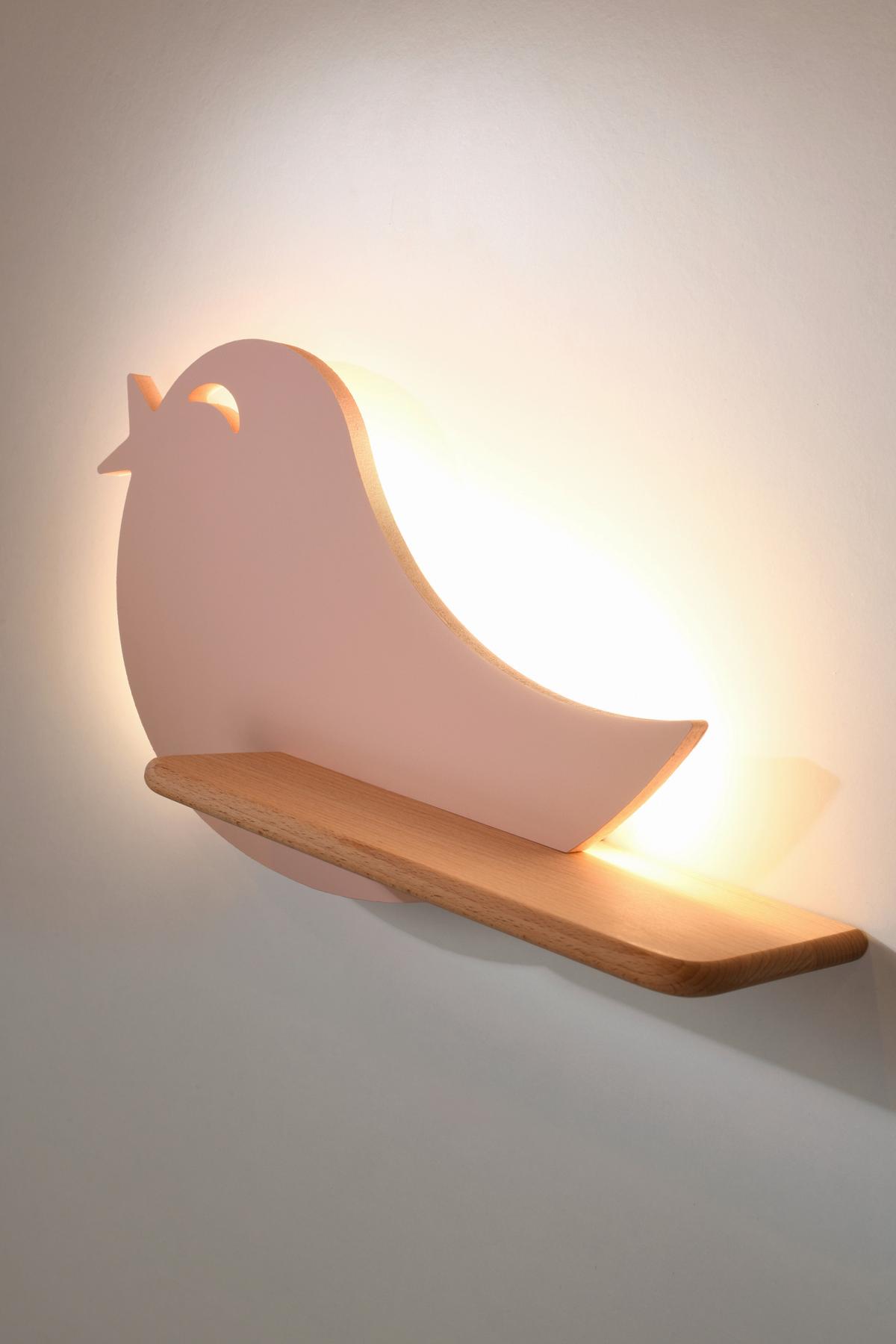 Dječja Zidna Svjetiljka Bird - pink, Natur, drvni materijal/drvo (40/12/21.5cm)