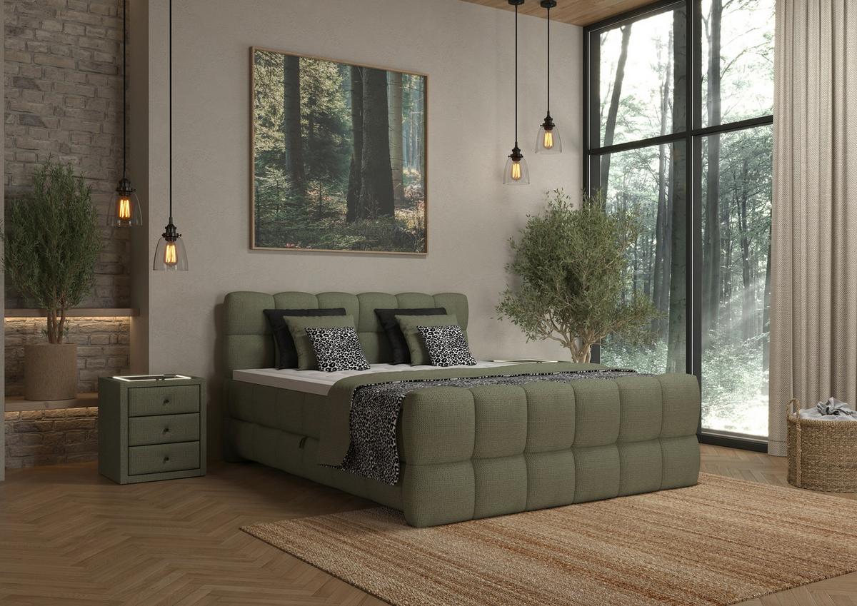 Boxspring Krevet Brisbane - zelena/crna, Trend, drvni materijal/drvo (180/200cm) - Premium Living