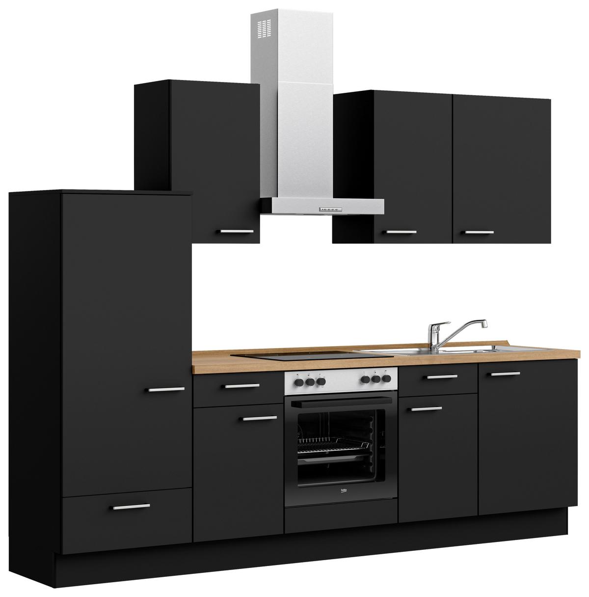 Küchenblock Touch Low m. Geräten Schwarz - Edelstahlfarben/Eichefarben, MODERN, Holzwerkstoff/Metall (270cm) - Nobilia