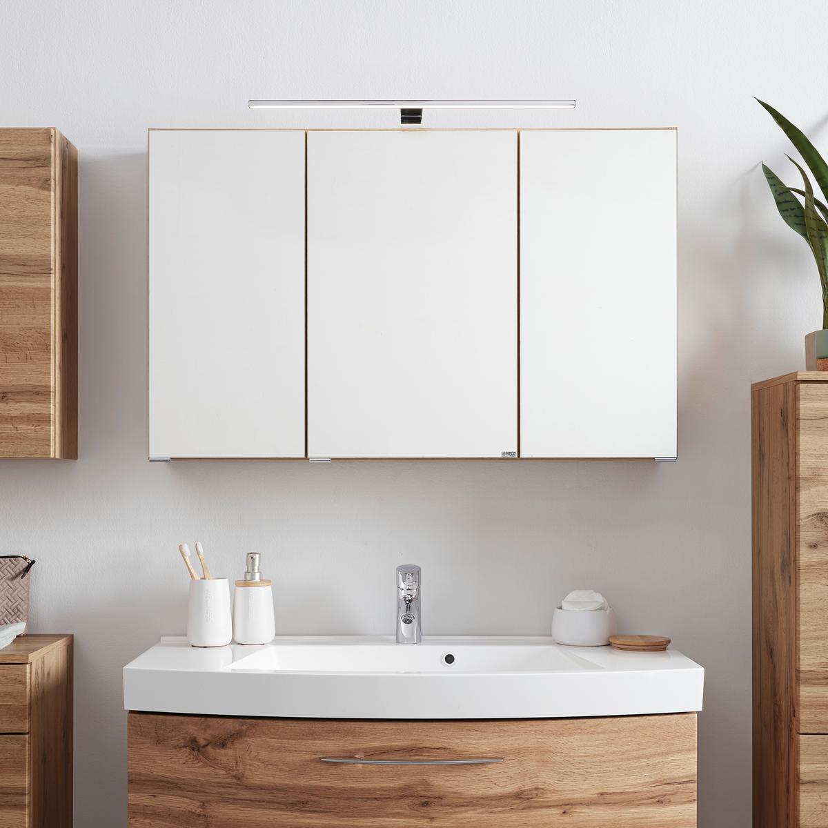 Omara Z Ogledalom Florida, Barva Hrasta, Led - barve kroma/barve hrasta, Moderno, kovina/steklo (100/64/20cm) - Premium Living