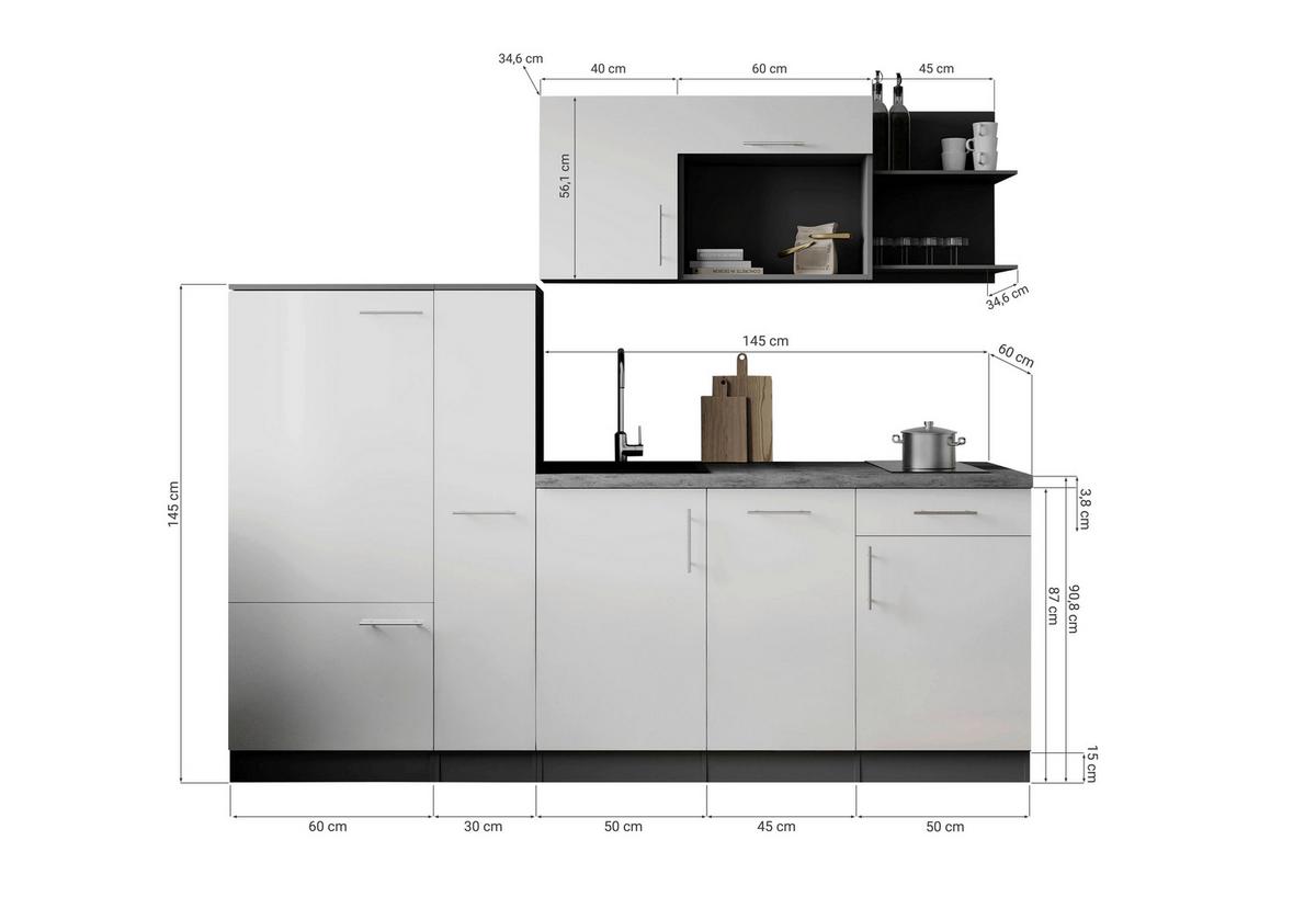 Küchenblock Oliver m. Geräten Grau - Grau, Trend, Holzwerkstoff/Metall (235cm) - Respekta