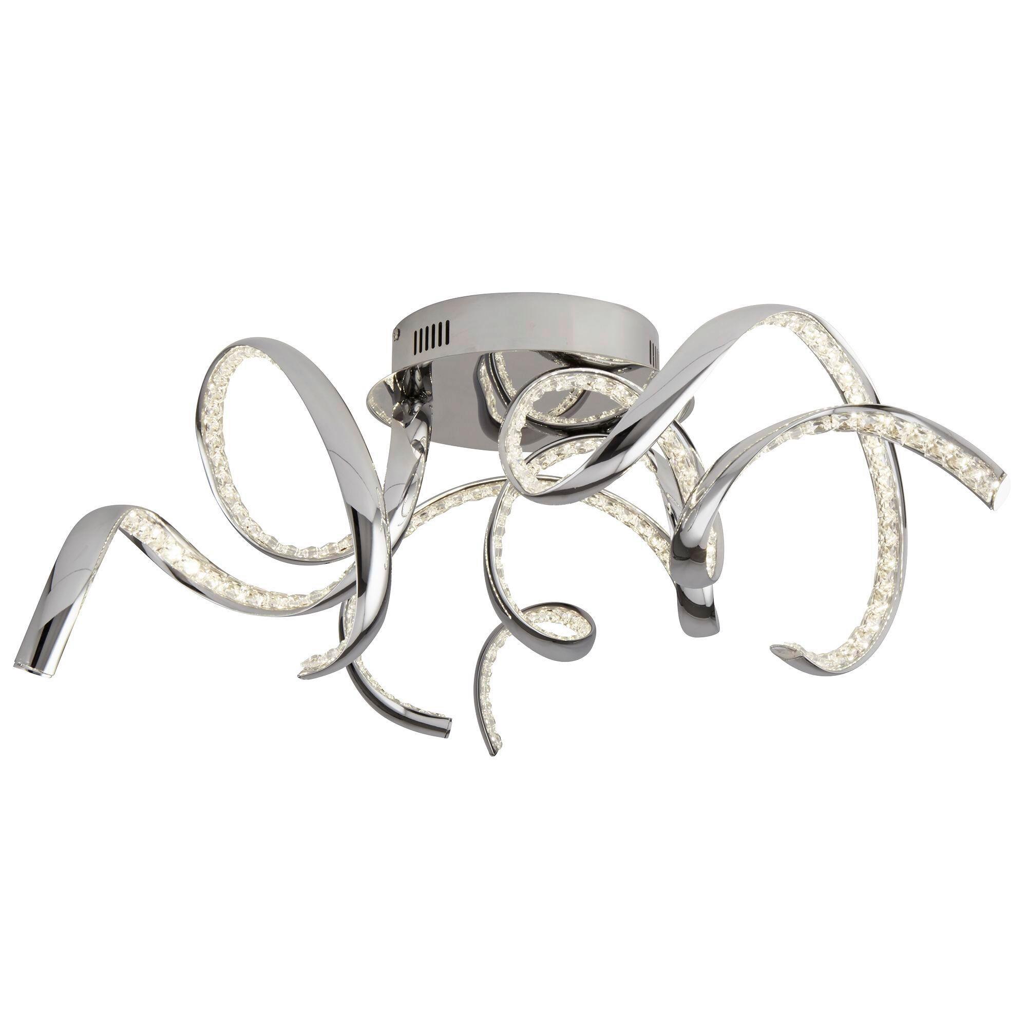 LED Mennyezeti Lámpa Twirls 9233-3cc - krómszínű/átlátszó, Design, üveg/fém (75/25cm)