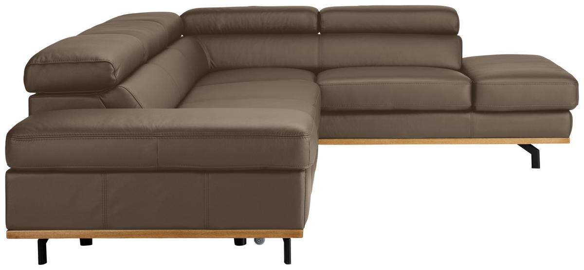 Wohnlandschaft Carmen rechts Haselnussfarben - Haselnussfarben/Schwarz, MODERN, Leder/Holz (292/72/226cm) - Premium Living