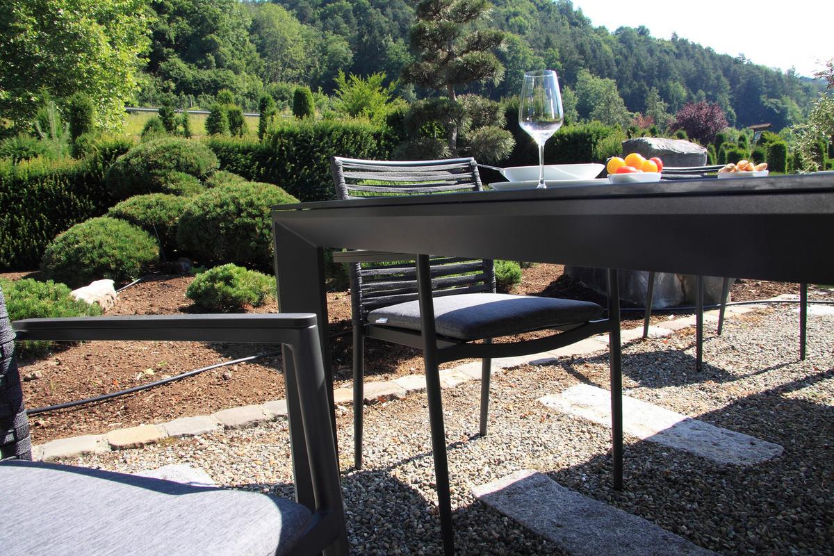 Gartenset 5-tlg. Metall/Glas/ Textil/Kunststof/Holzwerkstoff - Dunkelgrau/Anthrazit, Basics, Glas/Holzwerkstoff (180+60/100/74cm) - Acamp