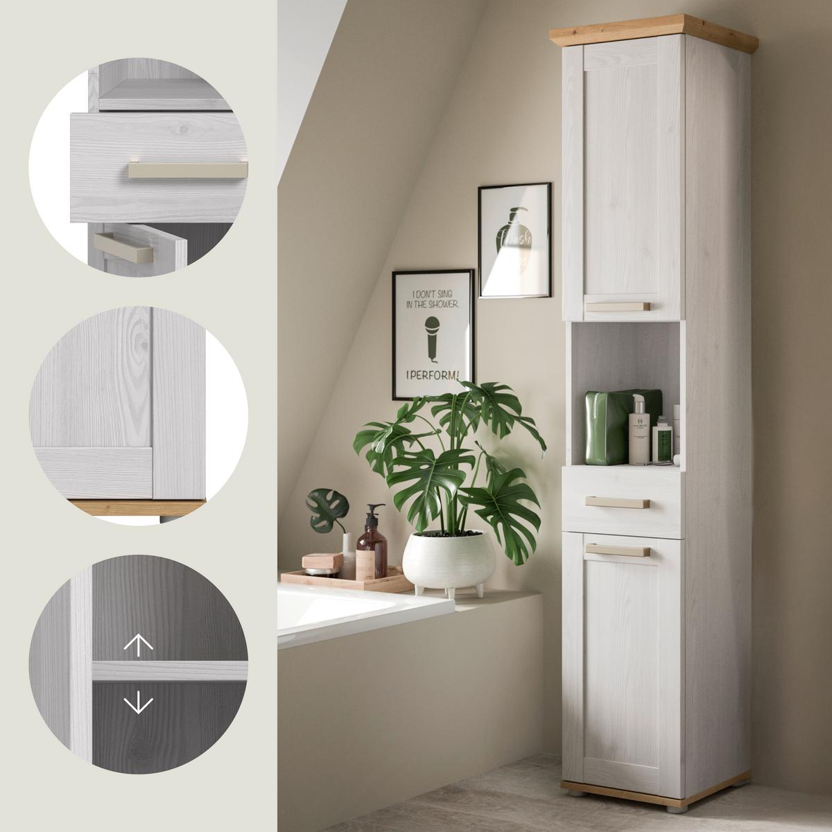Hochschrank Verona Lärchenfarben/Eiche Artisan - Silberfarben/Lärchefarben, Trend, Holzwerkstoff/Kunststoff (39/187/34cm) - MID.YOU