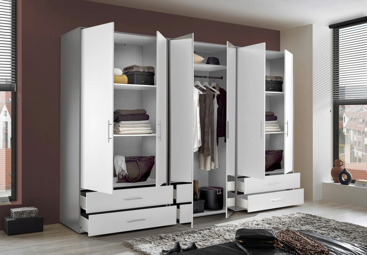 Dulap cu uși clasice Velas - alb/gri închis, Konventionell, sticlă/material pe bază de lemn (305/207/58cm) - Modern Living