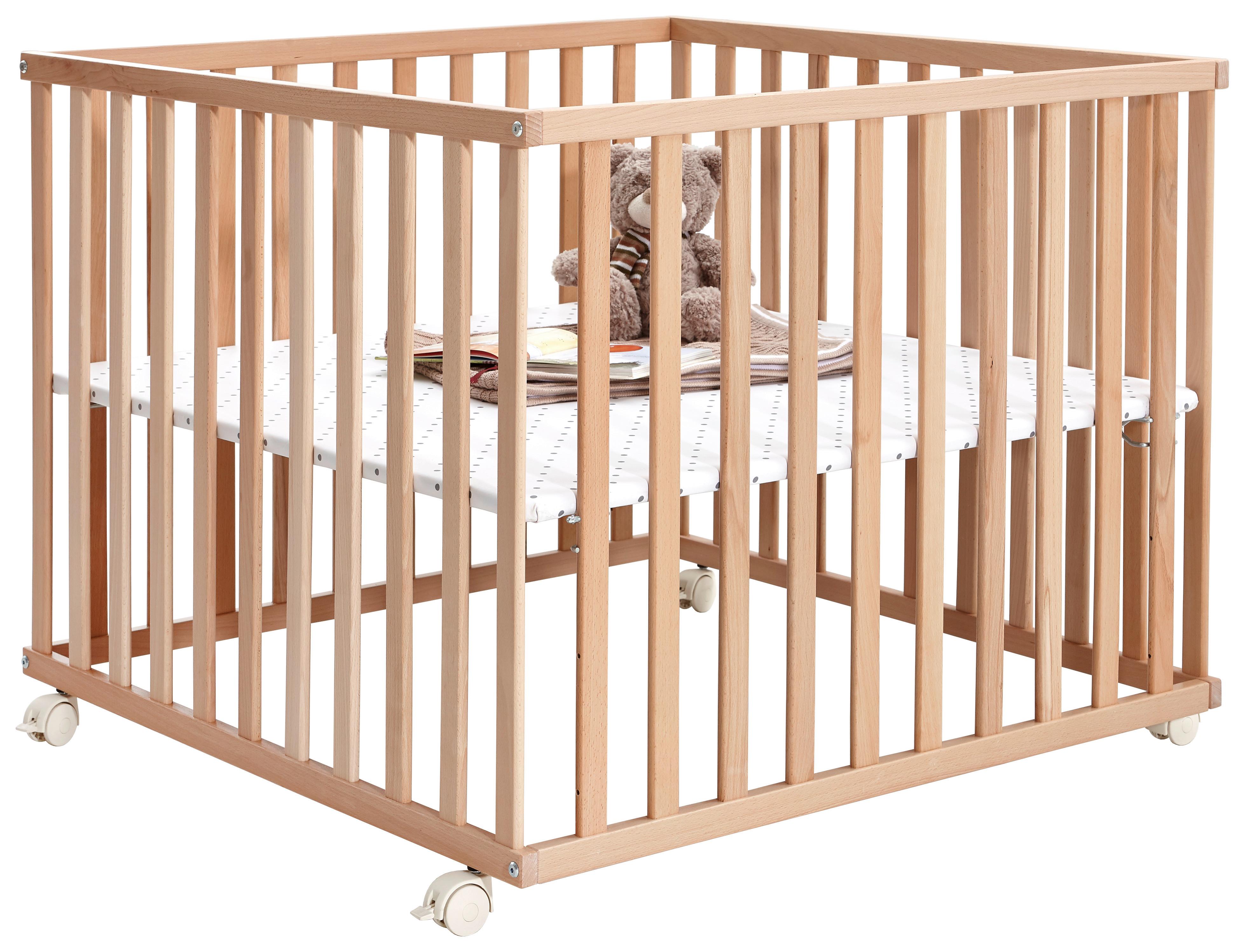 KOJEC NA KÓŁKACH ROMEO - kolor bukowy, Basics, tworzywo sztuczne/drewno (97/97/70cm) - My Baby Lou