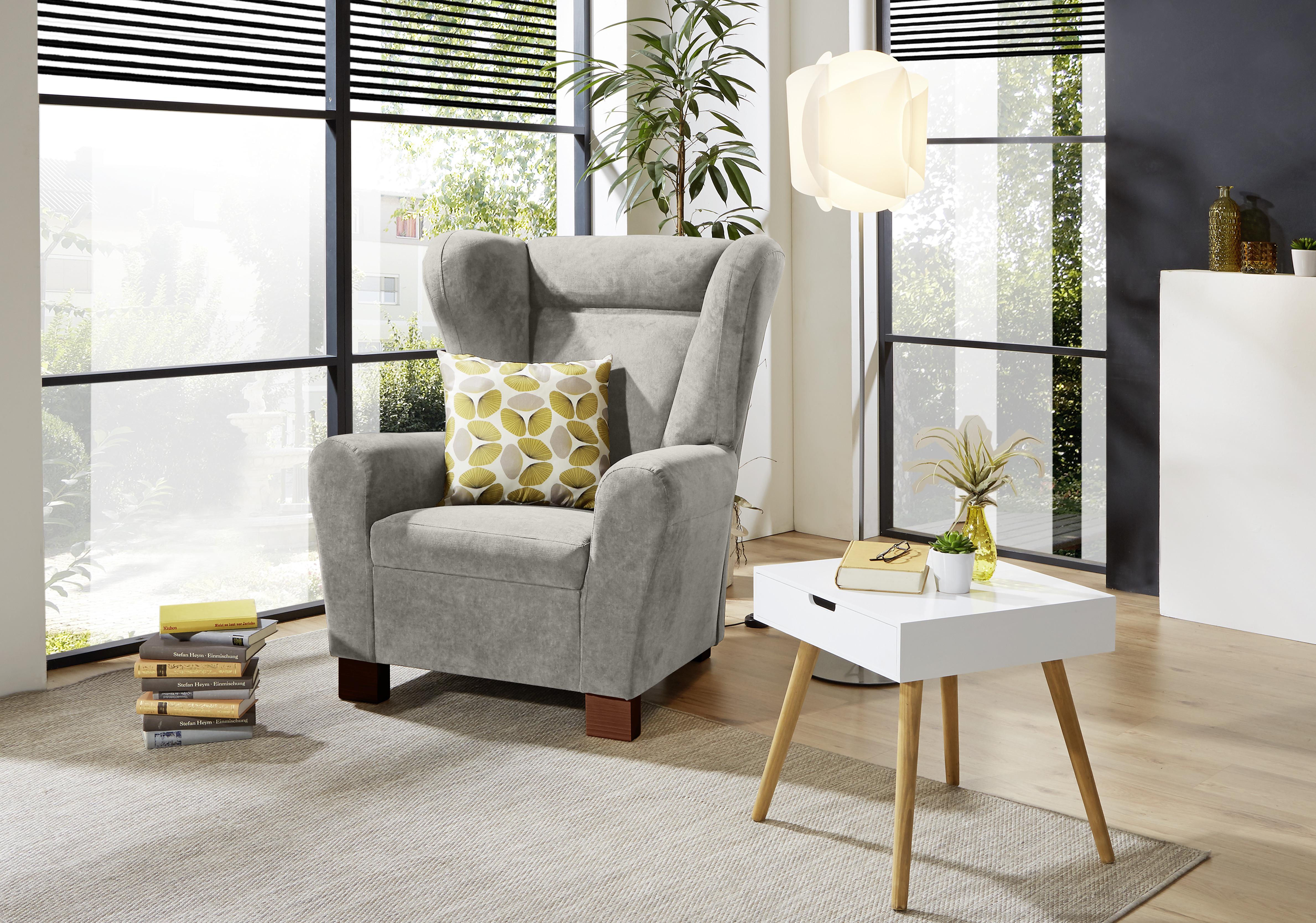 Fotelja Chandler - svijetlo siva/smeđa, Design, tekstil/drvo (95/109/97cm) - Mömax