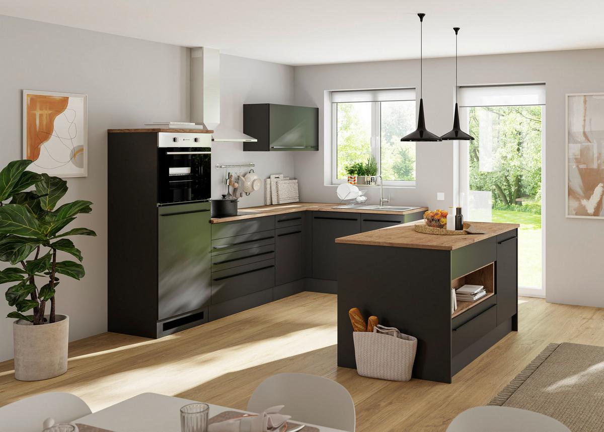 Konyhablokk Gépek Nélkül Jazz 6 - tölgyfa színű/fekete, Modern, faalapú anyag (260/200/60cm) - Modern Living