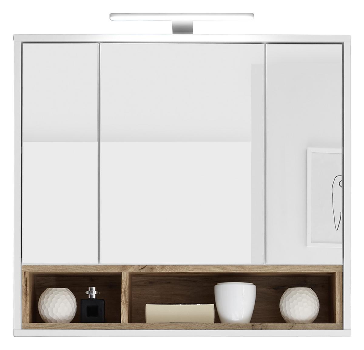 SZAFKA Z LUSTREM MILANO - kolor dębowy/biały, Design, materiał drewnopochodny/szkło (80/72/20cm) - MID.YOU