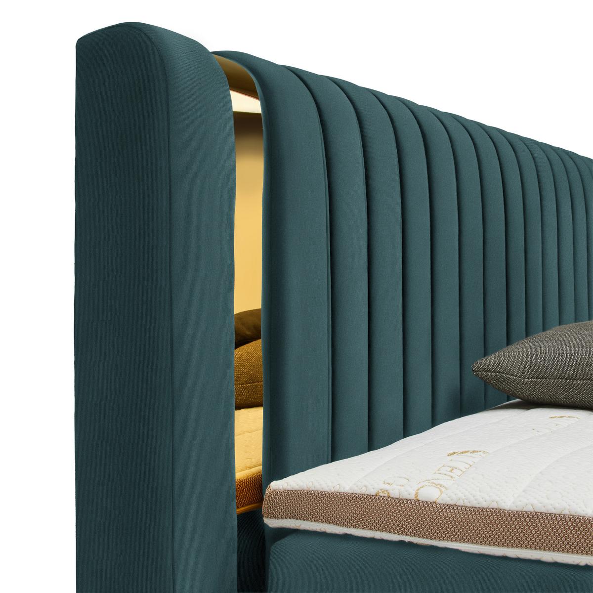 Boxspringbett Minola Gold Türkis ca. 160x200cm - Türkis/Schwarz, KONVENTIONELL, Kunststoff/Textil (160/200cm) - Premium Living
