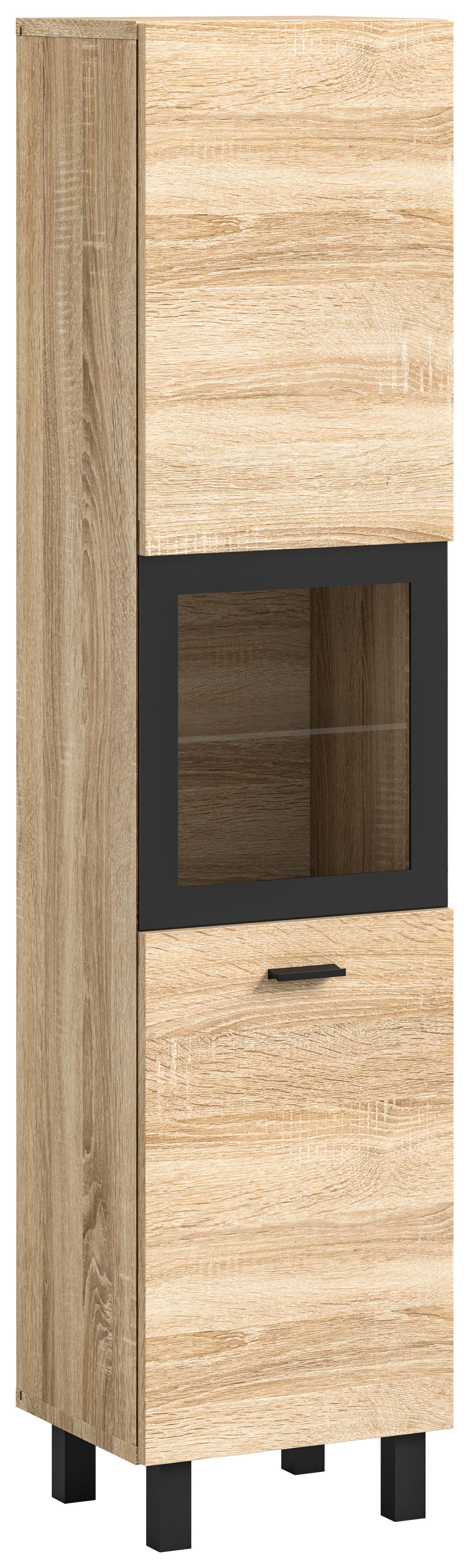 Midischrank Boston ca. 30x125x29 cm Sonoma Eiche - Schwarz/Sonoma Eiche, MODERN, Glas/Holzwerkstoff (30/125/29cm) - MID.YOU