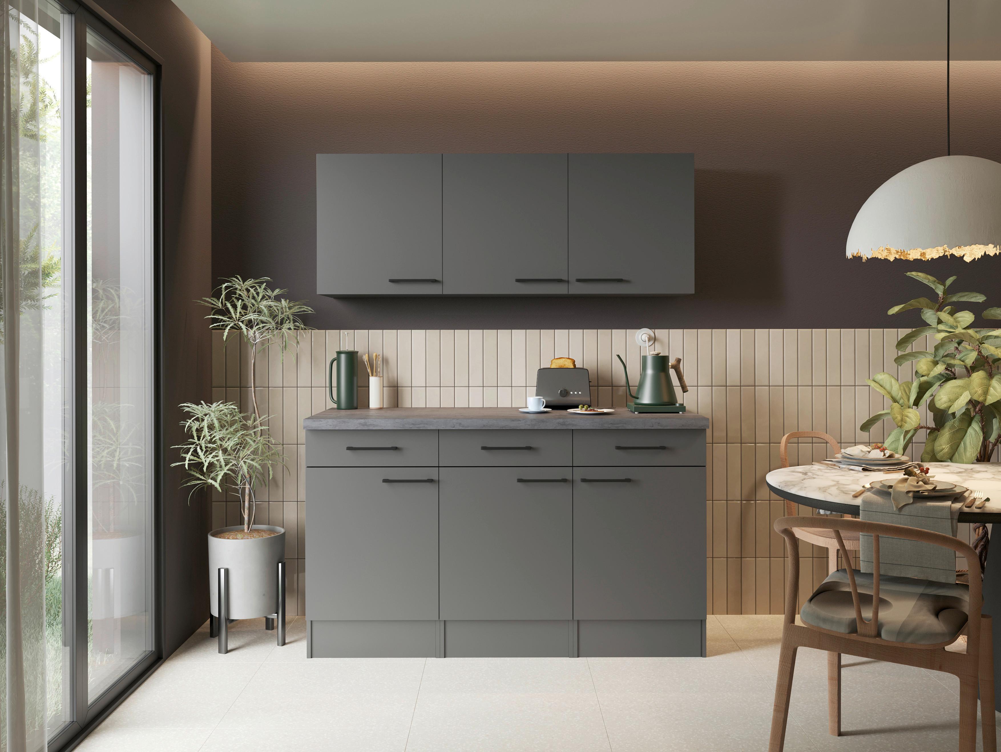 Buffet Oliver Grau - Schwarz/Grau, Trend, Holzwerkstoff/Metall (150/200/60cm) - Respekta