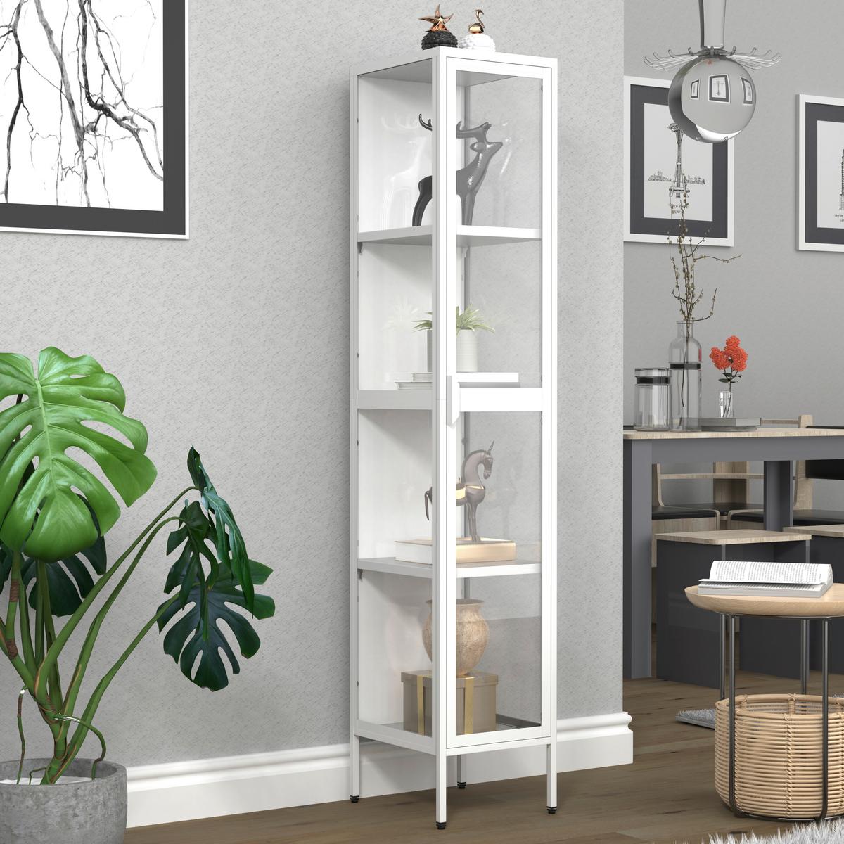 Vitrine Floka XL Weiß - Transparent/Weiß, Design, Glas/Metall (30/160/35cm) - MID.YOU