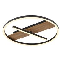 LED-Deckenleuchte Pikara Schwarz/Dunkelbraun max.24Watt - Dunkelbraun/Opal, Natur, Textil/Metall (40,5/5,5cm) - Globo