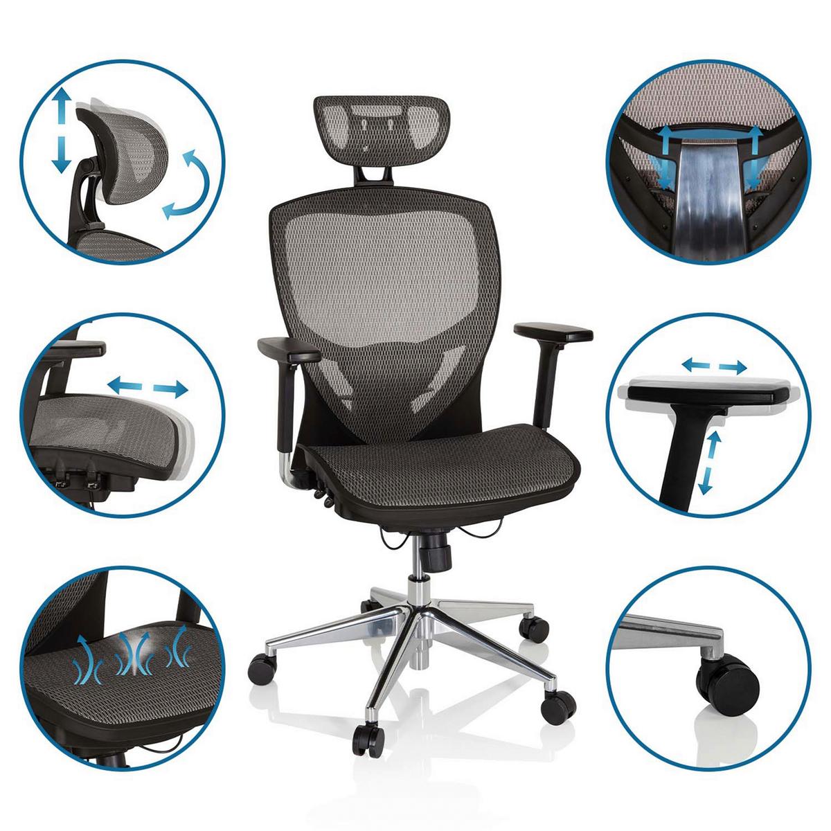 Pisarniški Stol Venus One, Srebrno-Siva, Črna - srebrne barve/temno siva, Basics, kovina/umetna masa (61/148/48cm) - MID.YOU