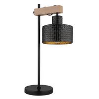Tischleuchte Rielly in Schwarz/Gold - Dunkelbraun/Goldfarben, Design, Holzwerkstoff/Kunststoff (31/18/55cm) - Globo
