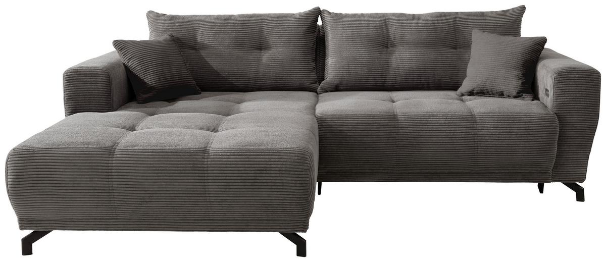 Wohnlandschaft Restato Grau Cord - Schwarz/Grau, MODERN, Holz/Textil (177/246cm) - MID.YOU