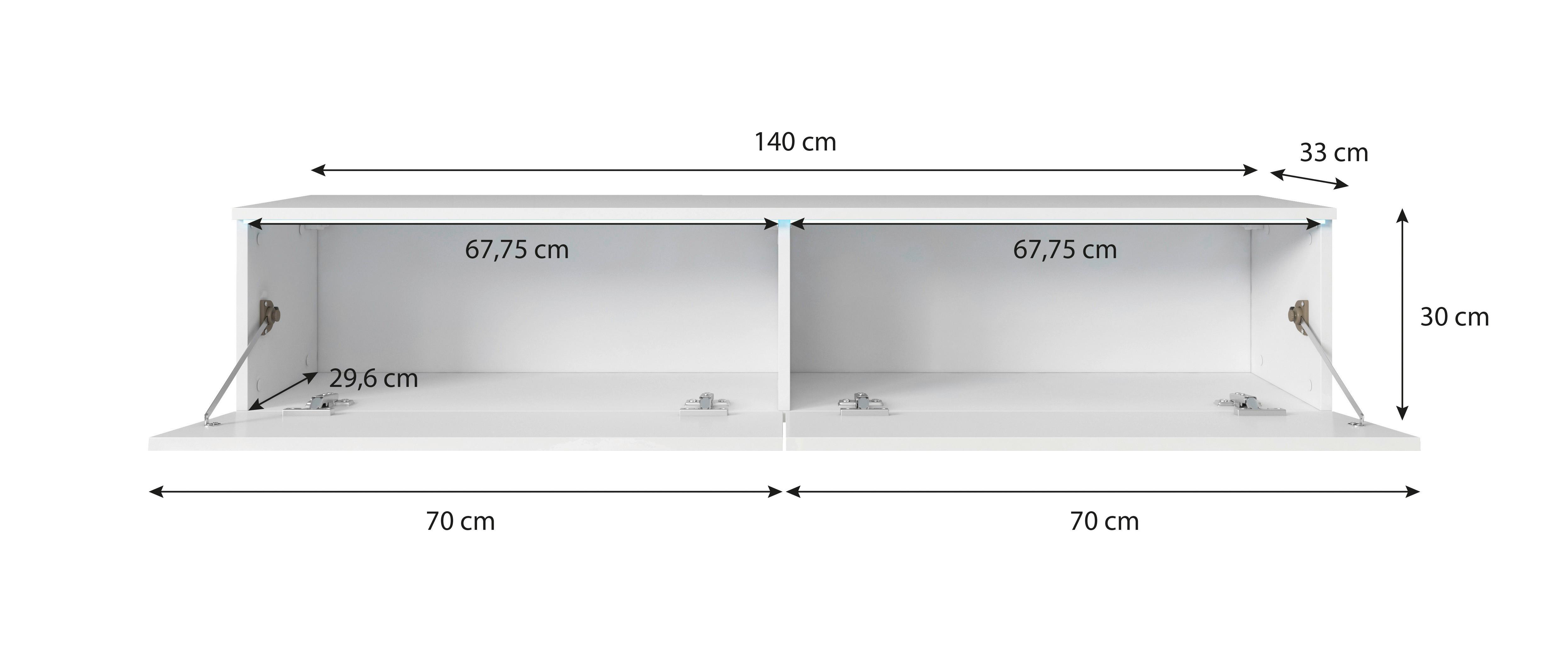 Nizka Omarica Lowa, Bela, Visoki Sijaj, Led - siva/bela, Trendi, umetna masa/leseni material (140/30/33cm) - P & B
