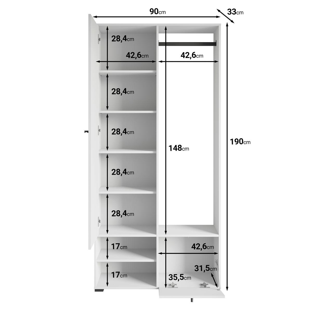 Garderobe Dino ca. 90x190 cm Eiche Artisan - Eiche Artisan, Trend, Holzwerkstoff (90/190/33cm) - MID.YOU