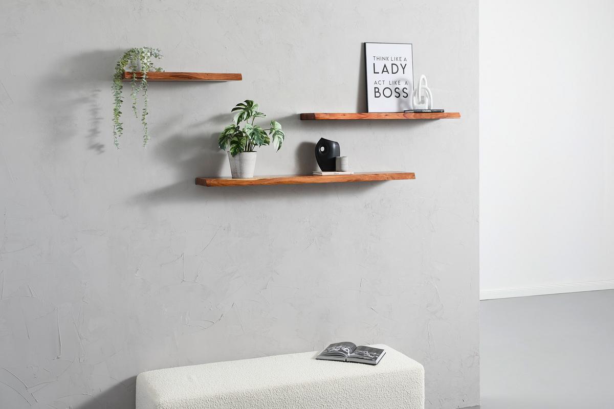 PÓŁKA ŚCIENNA LASEK - kolor naturalny, Natur, drewno (120/3,5/20cm) - Livetastic