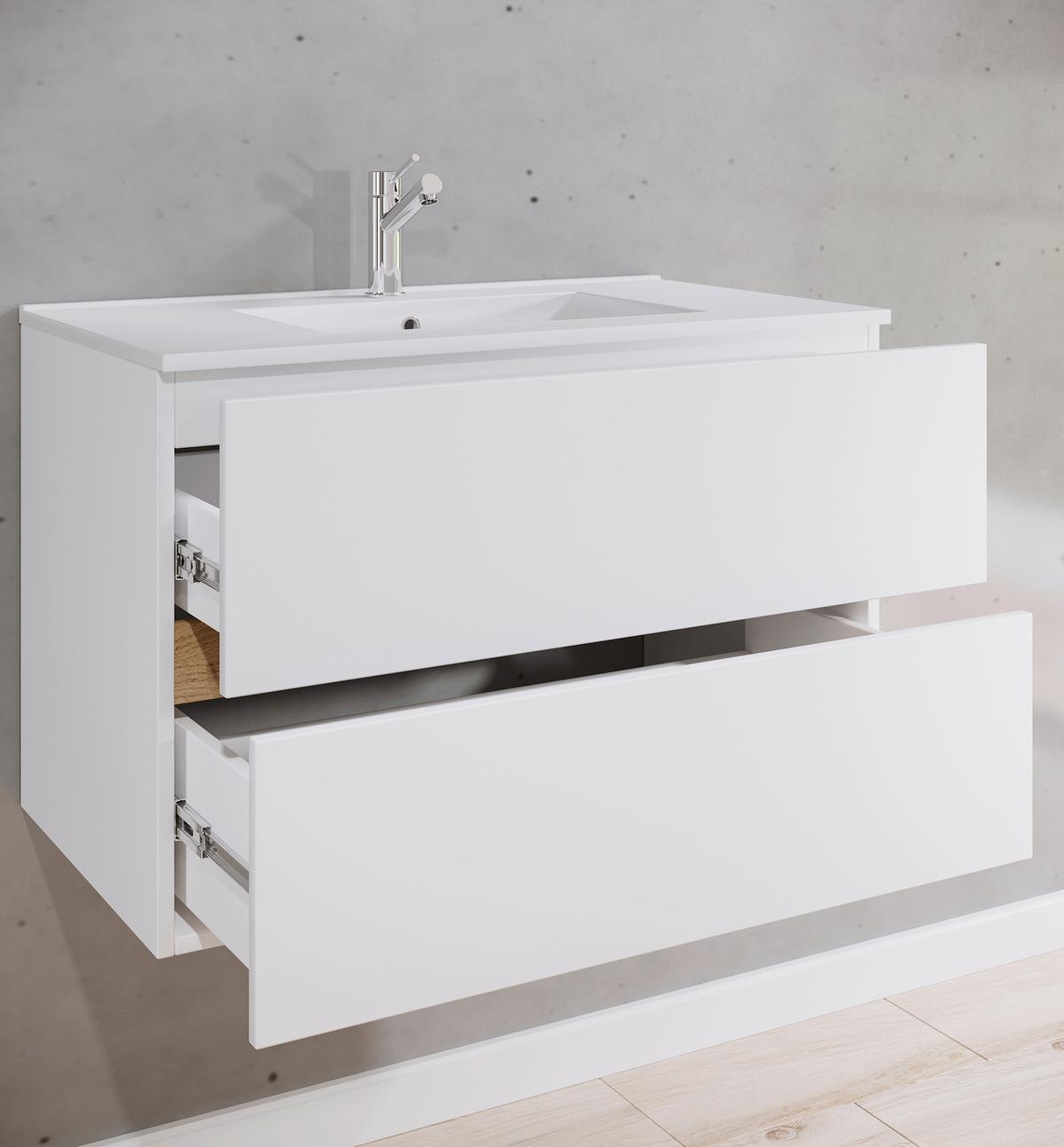 Badezimmer Cosila - Honigeiche/Weiss, Trend, Keramik/Holzwerkstoff (81/51/47cm) - MID.YOU