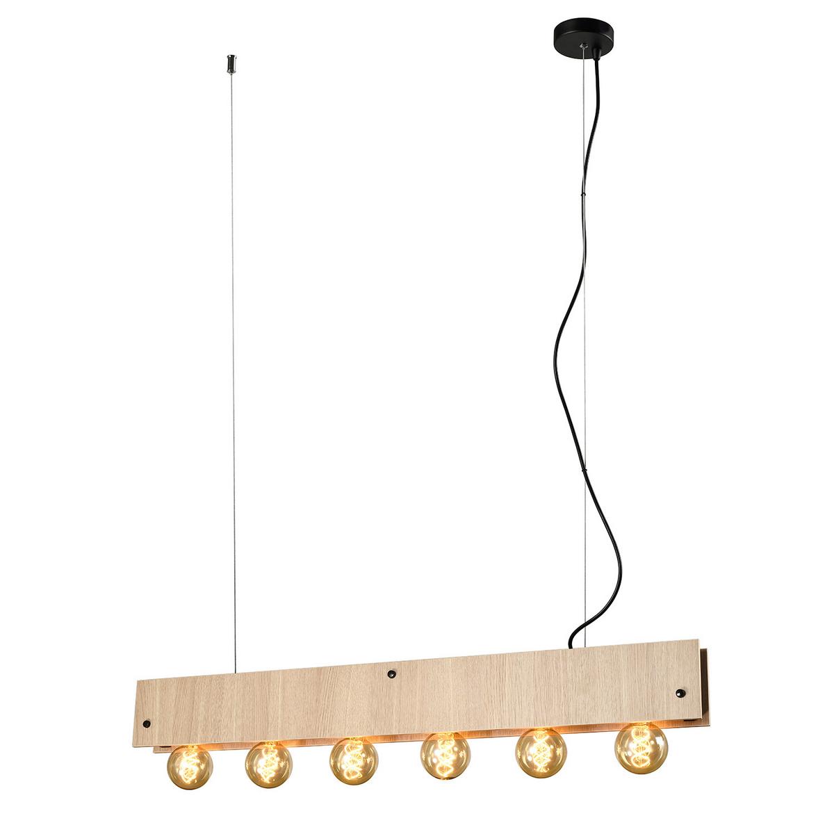 Hängeleuchte Argo Schwarz/Eiche max. 22 Watt - Eichefarben/Schwarz, Natur, Metall (100/9/150cm)