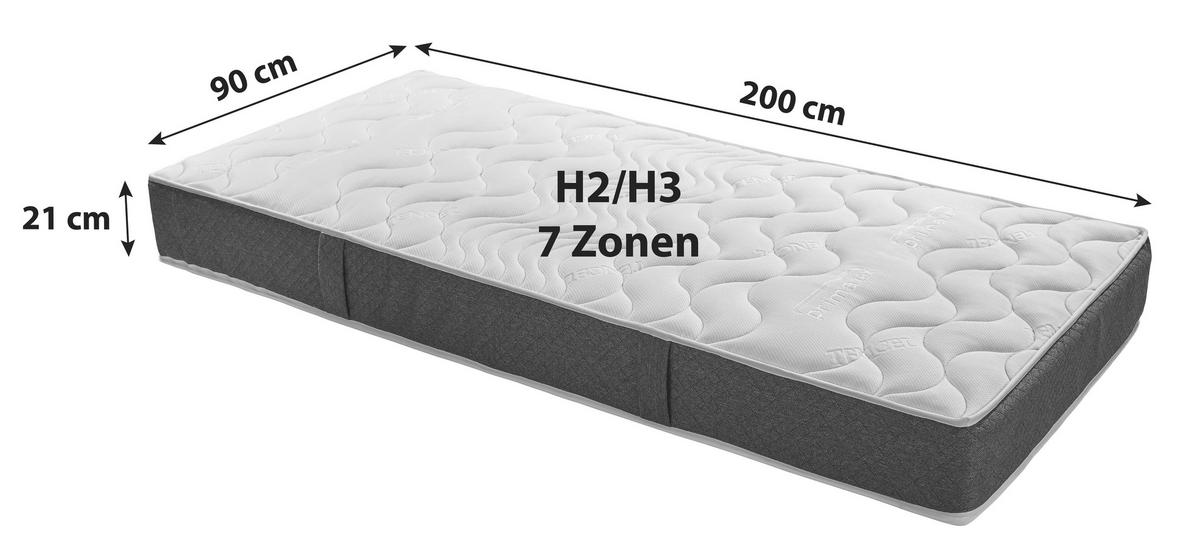 Komfortschaummatratze H2+H3 ca. 90x200 cm - Weiß/Grau, MODERN, Textil (90/200cm)
