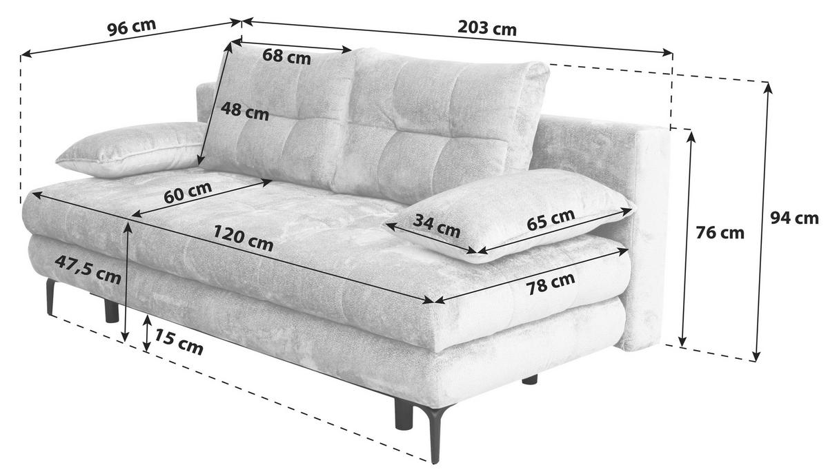 Canapea extensibila PERLA - grafit, Konventionell, textil (203/94/96cm)