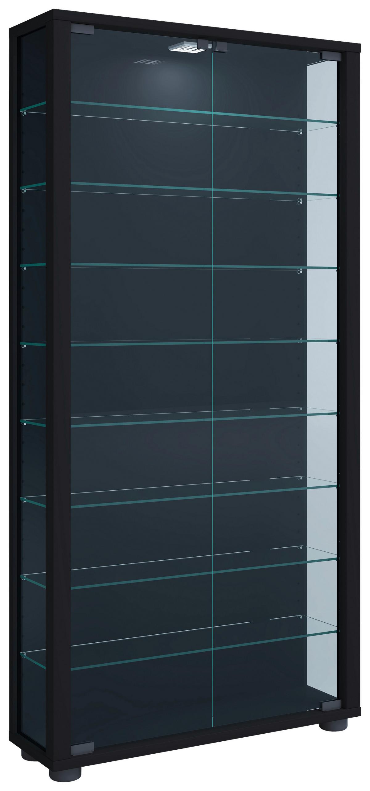 VITRINE LUMO MAXI LED - Transparent/Schwarz, Design, Glas/Holzwerkstoff (59/113/18cm) - MID.YOU