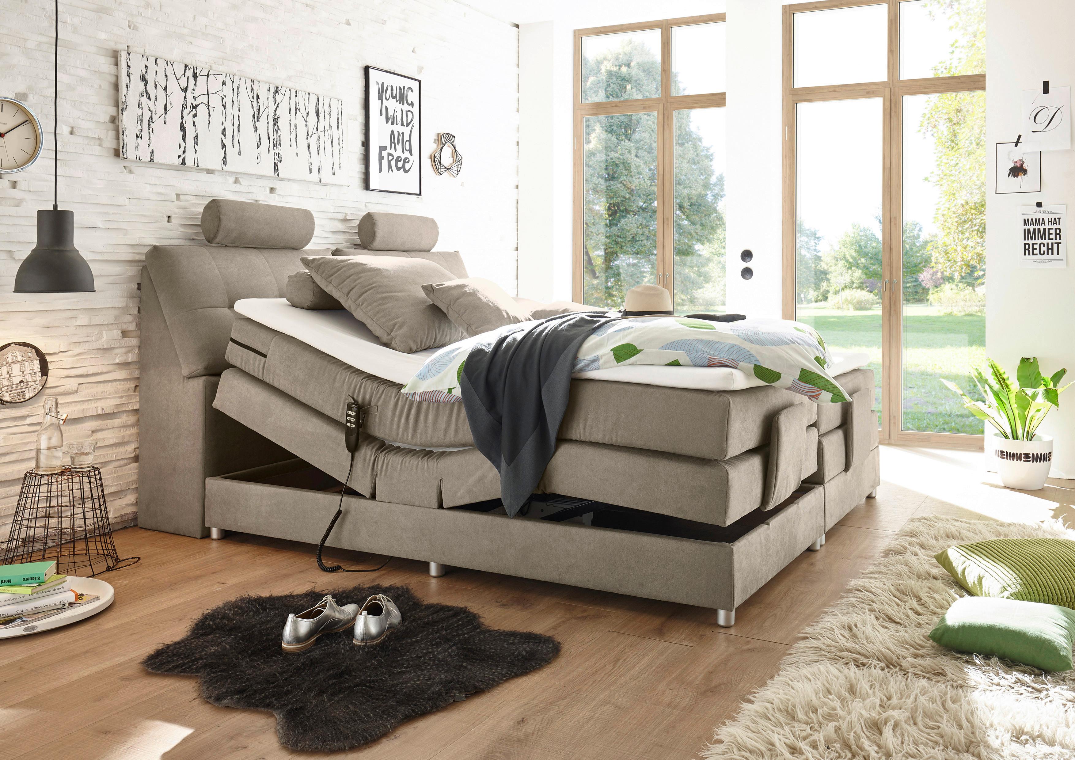 Boxspringbett Palermo elektrisch 180x200cm Sandfarb. - Sandfarben/Silberfarben, MODERN, Holzwerkstoff/Kunststoff (180/200cm) - MID.YOU