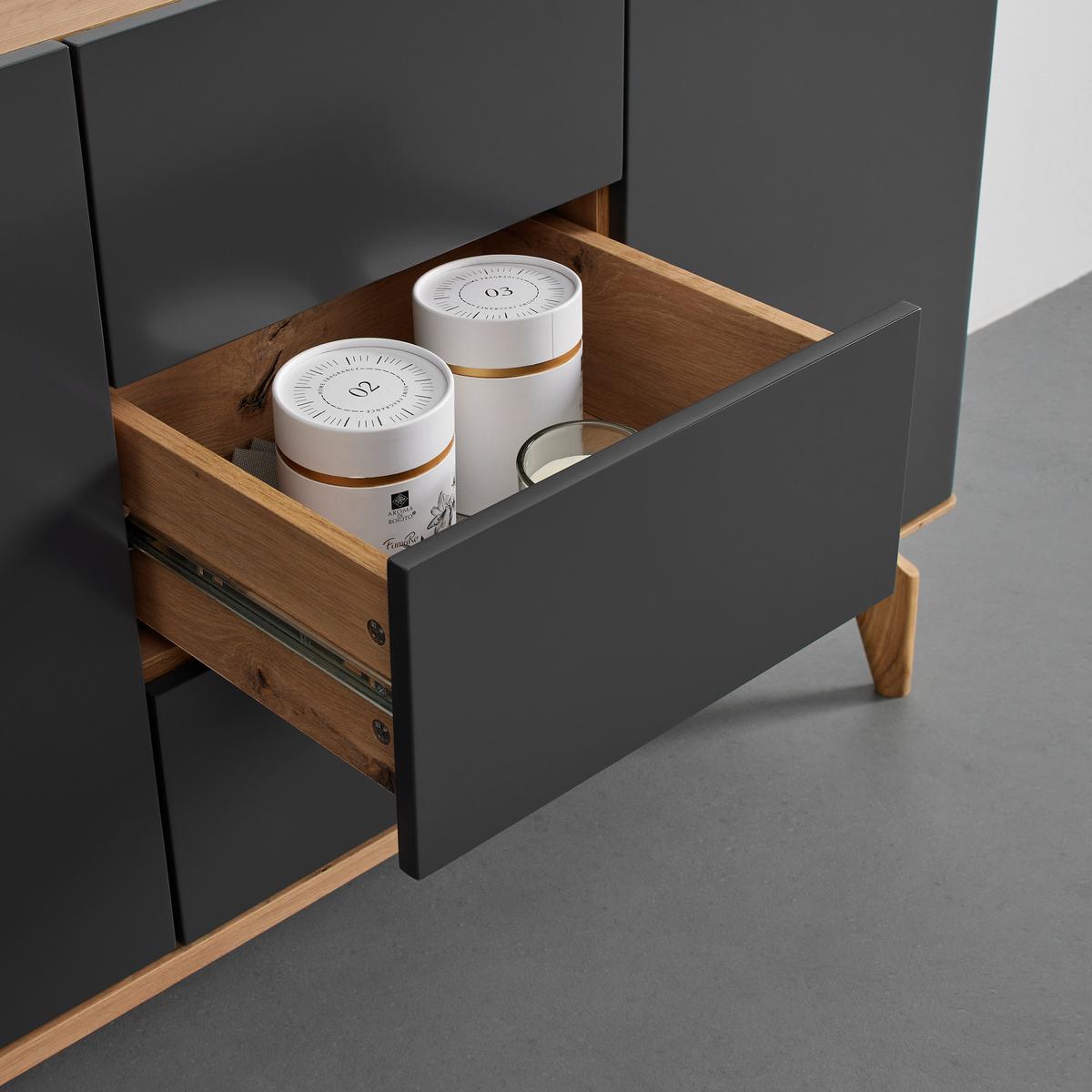 Sideboard Fosco Grau/Eichefarben MDF/Echtholz - Eichefarben/Grau, MODERN, Holz (160/80/40cm) - Bessagi Home