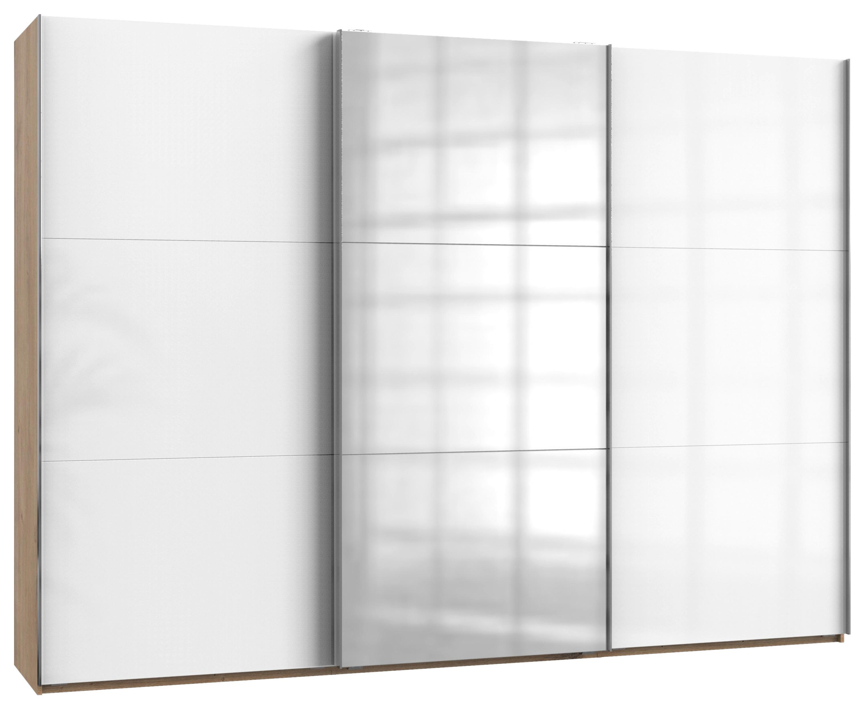 Schwebetürenschrank Level 36D ca. 300x216x65 cm Weiß - Chromfarben/Weiß Hochglanz, MODERN, Holzwerkstoff/Metall (300/216/65cm) - MID.YOU