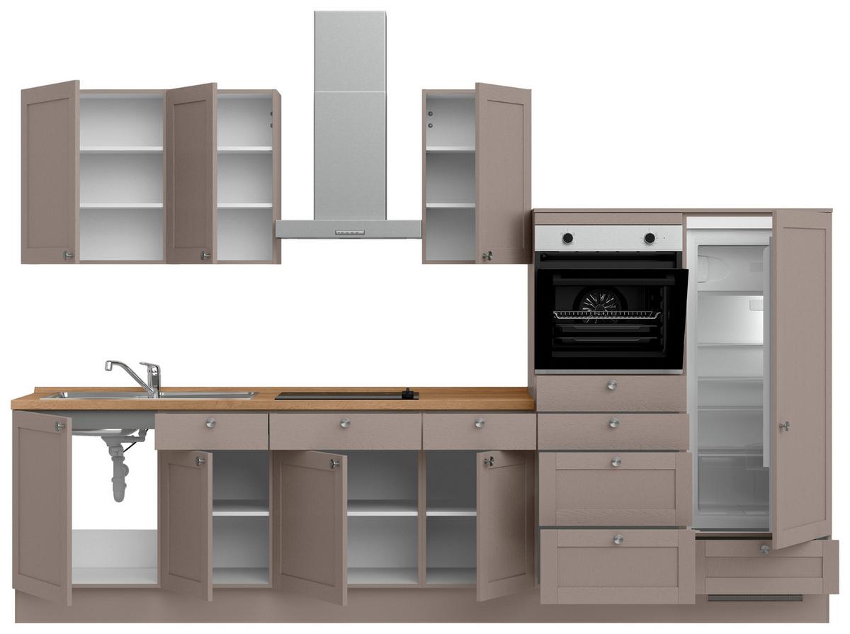 Küchenleerblock Frame Low o. Geräte Beigebraun - Edelstahlfarben/Eichefarben, MODERN, Holzwerkstoff/Metall (330cm) - Nobilia