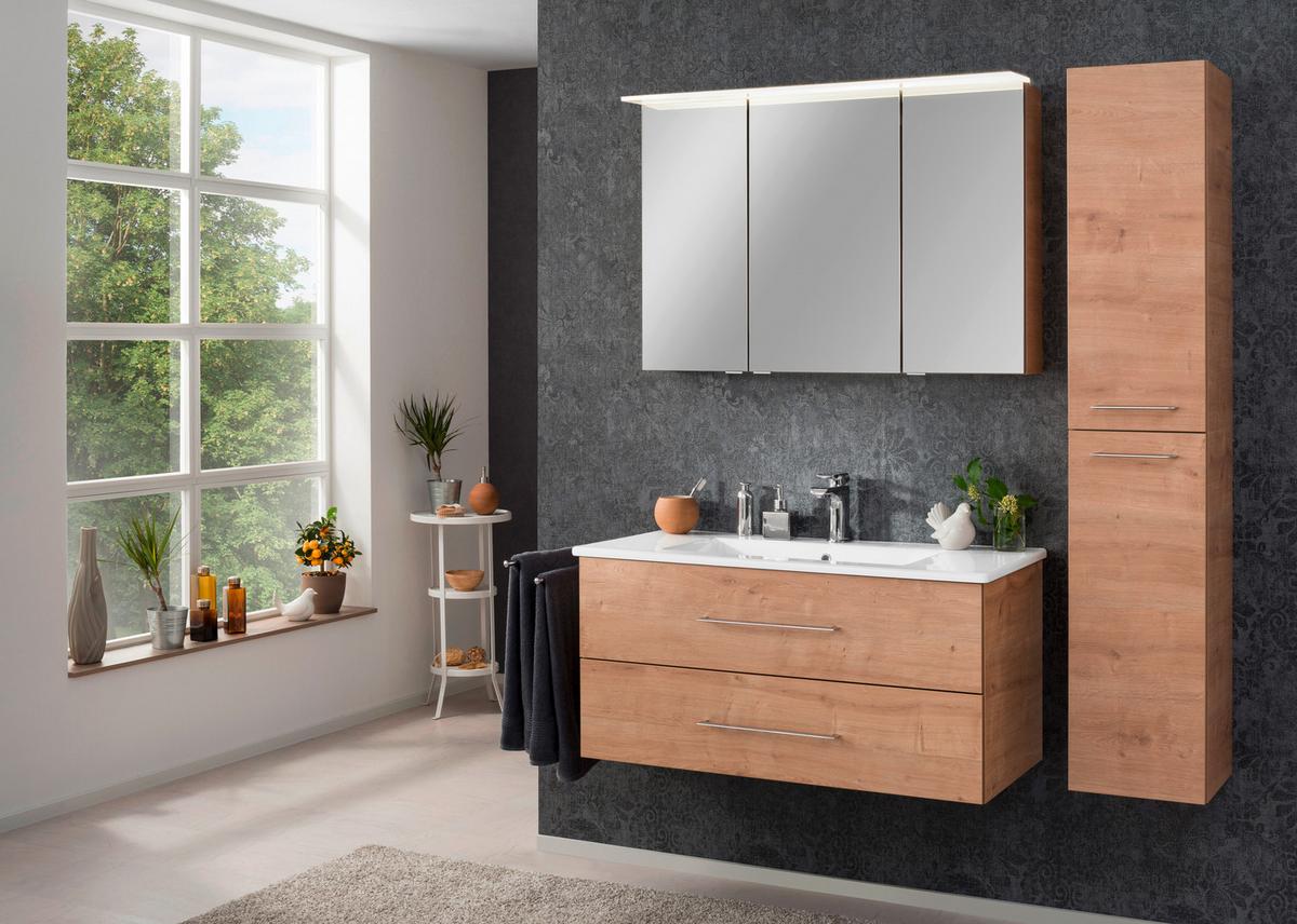 Hochschrank B.Perfekt Eichefarben hängend - Eichefarben/Silberfarben, MODERN, Glas/Holzwerkstoff (30/159/32cm) - MID.YOU