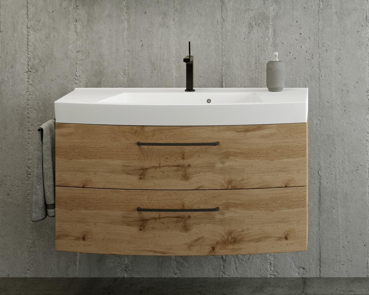 Waschtischkombi ''Manchester'', Eichefarben - Eichefarben/Schwarz, MODERN, Keramik/Holzwerkstoff (100cm) - Held