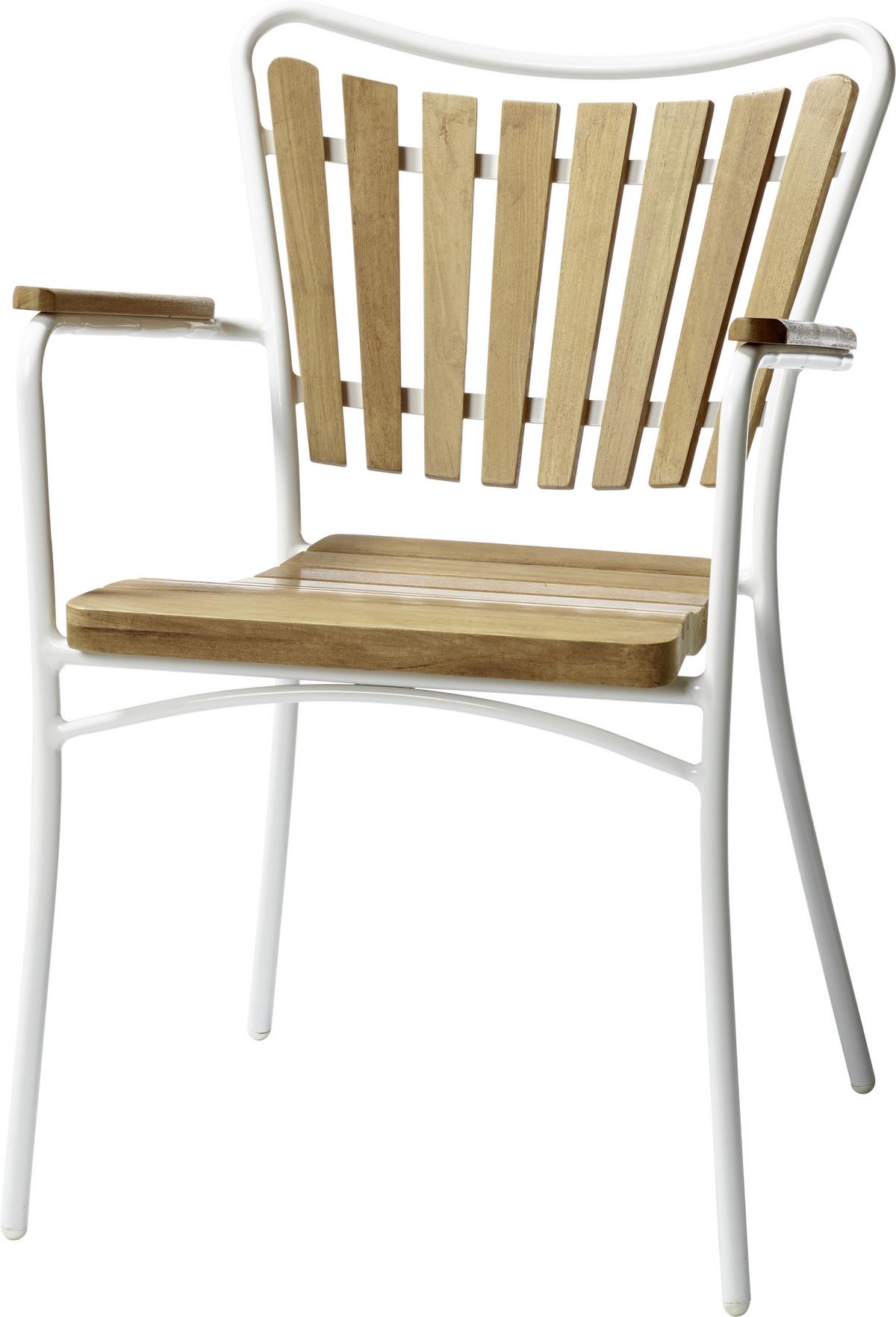Gartenstuhl Metall & Teakholz - Weiß Hochglanz/Teakfarben, KONVENTIONELL, Holz/Metall (58,5/78/56,5cm) - Gardenson