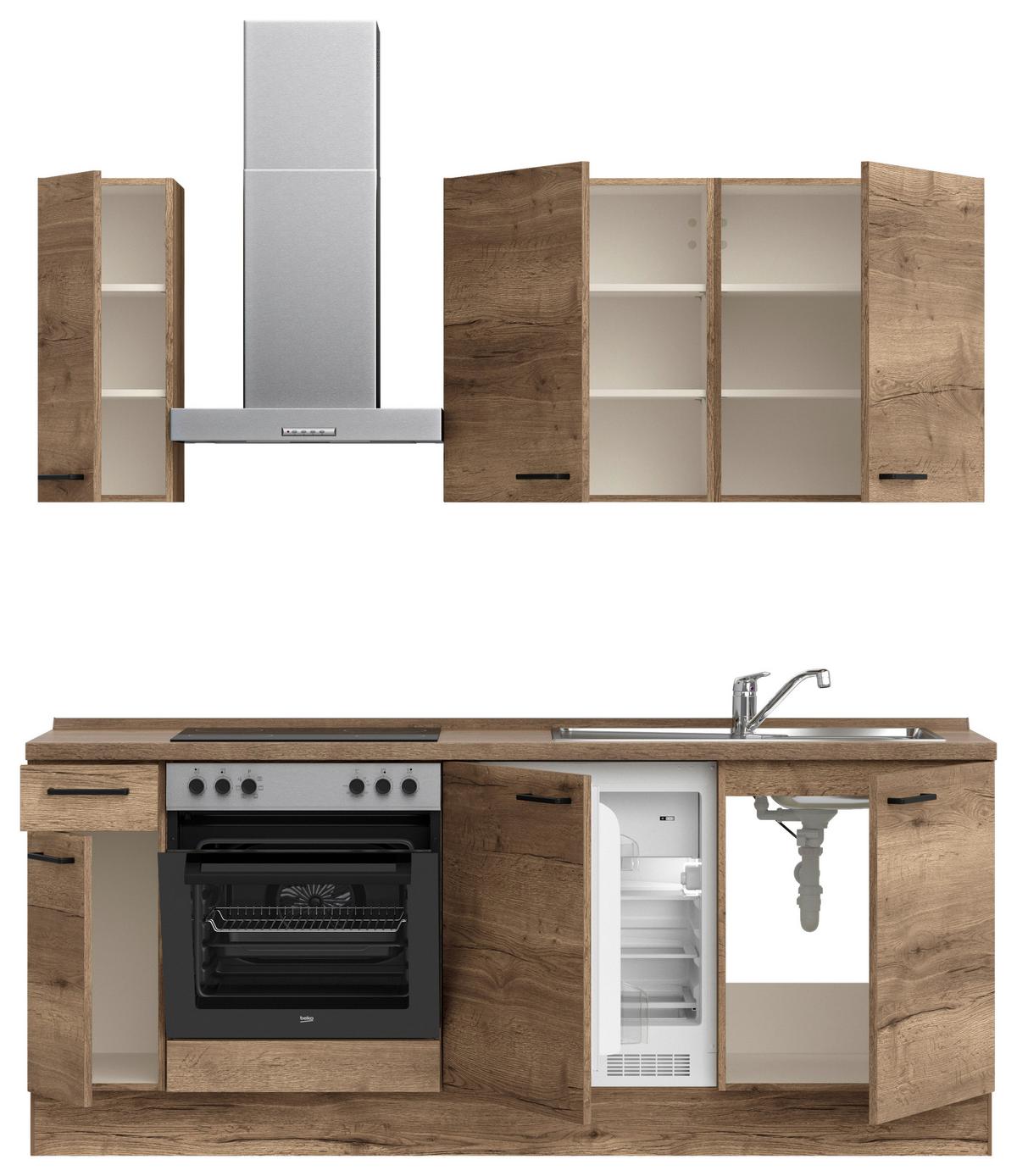 Küchenblock Structura Low m. Geräten Eiche dunkel - Eiche dunkel/Eichefarben, MODERN, Holzwerkstoff/Metall (210cm) - Nobilia