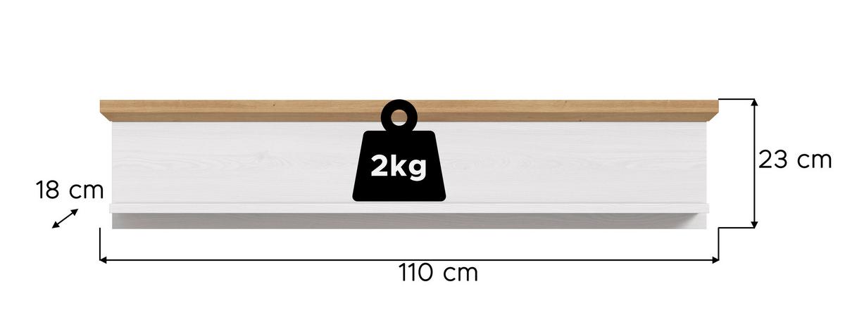 Stenska Polica Verona, Bela, Barva Hrasta - barve macesna, Design, leseni material (110/23/18cm) - Livetastic