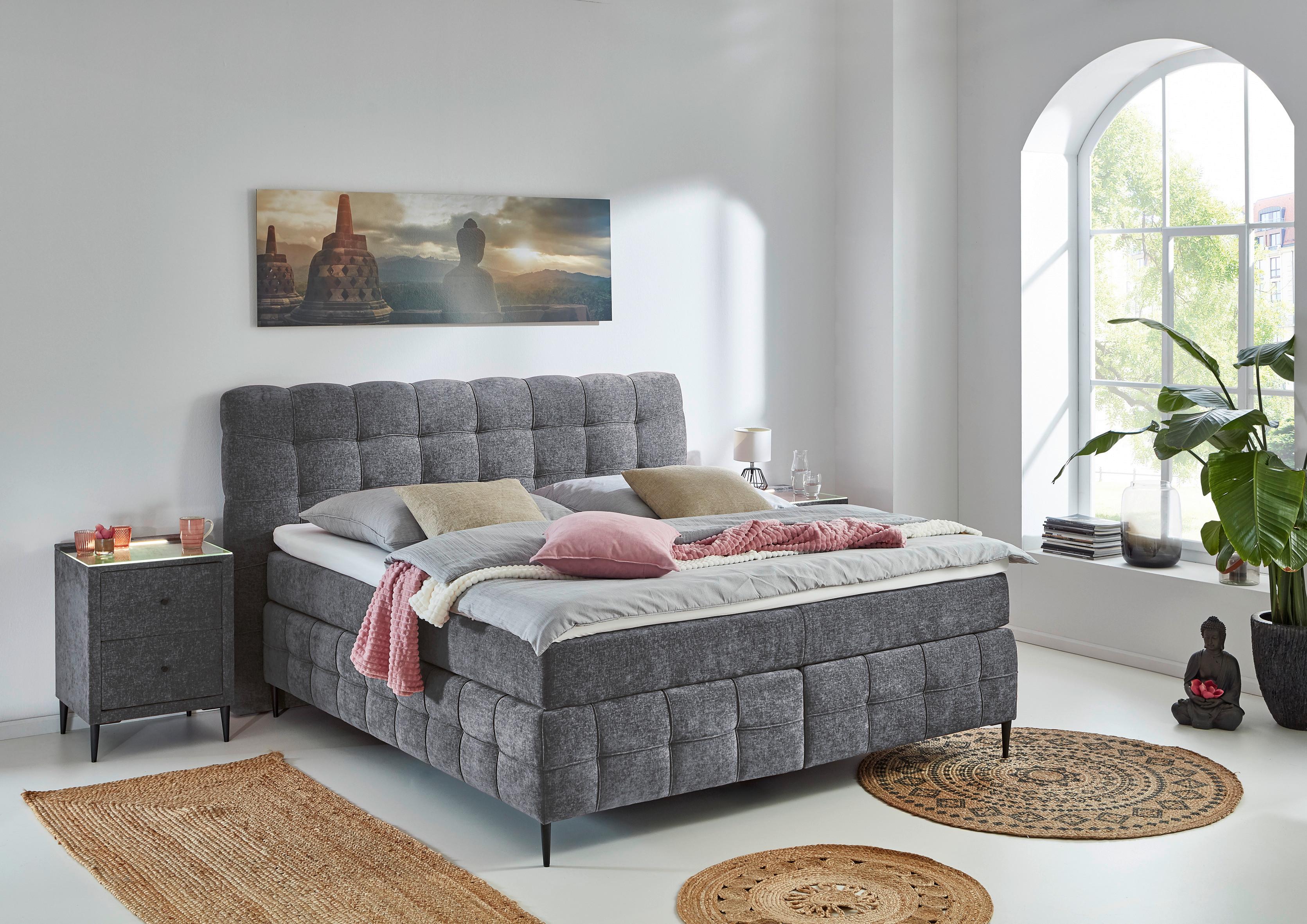 Boxspring Postelja Scarlett - temno siva/črna, Konvencionalno, kovina/tekstil (180/200cm)