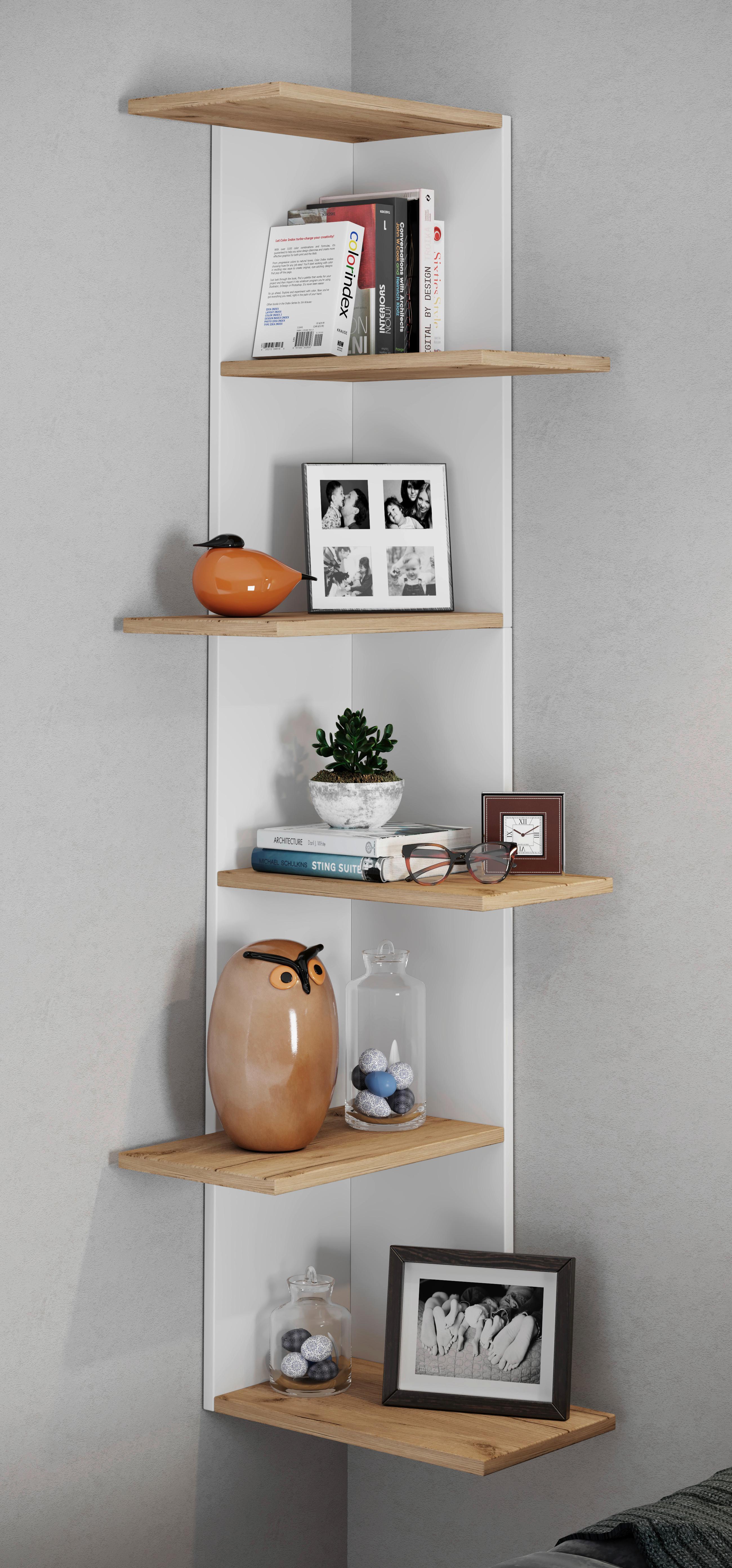 Eckregal BALOS XL Weiß ca. 37x140x37 cm - Honigeiche/Weiß, LIFESTYLE, Holzwerkstoff (37/140/37cm) - MID.YOU