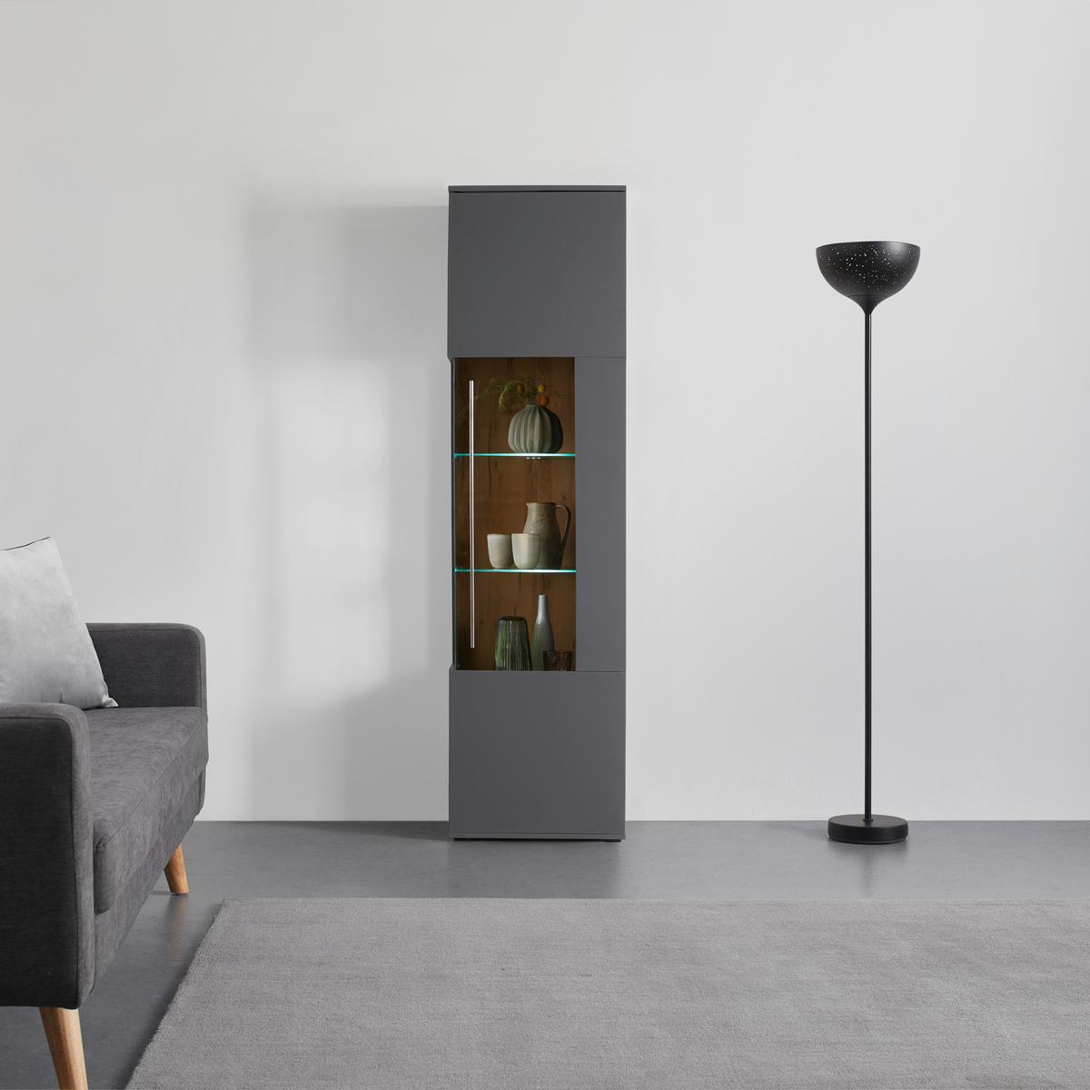 Vitrine Limit in Grau/Eichefarben - MODERN, Glas/Holzwerkstoff (53/201/40cm) - Mömax